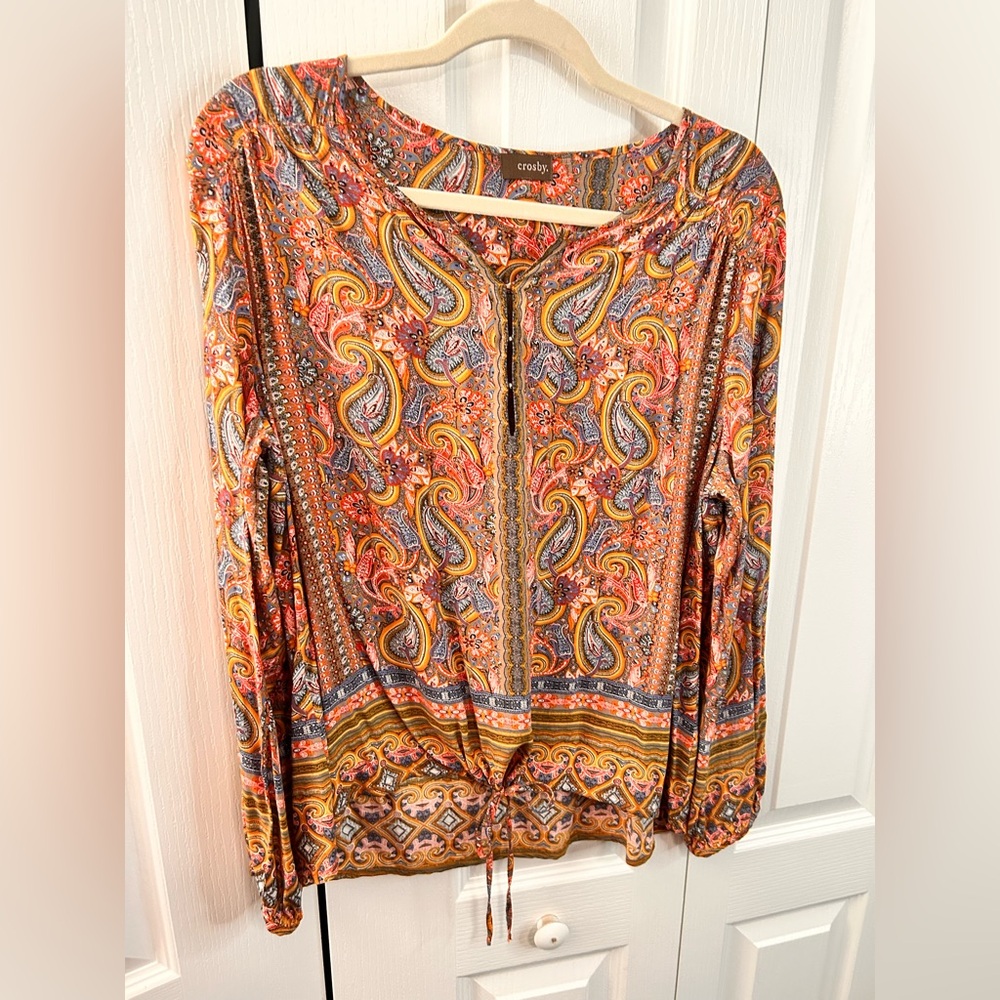 Crosby Women’s Multicolor Paisley Peasant Lightweight Hook and Eye Blouse M - Picture 2 of 6